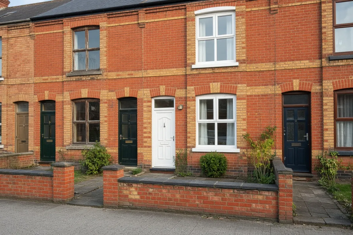 A Victorian brick terrace with new white uPVC sliding sash windows
